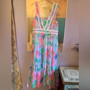 NWT Lilly Pulitzer 8 Pollie midi dress celestial blue Cay to my heart green pink